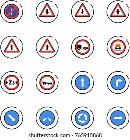 line vector icon set - no parkin odd, intersection vector road sign, trailer, dangerous cargo, limited width, cart horse, only forward, right, detour, circle