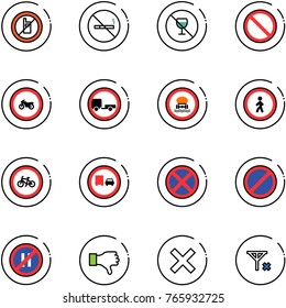 line vector icon set - no mobile sign vector, smoking, alcohol, prohibition road, moto, trailer, dangerous cargo, pedestrian, bike, truck overtake, stop, parking, even, dislike, delete, signal