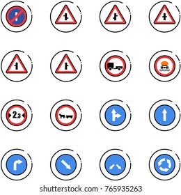 line vector icon set - no parkin odd, intersection vector road sign, trailer, dangerous cargo, limited width, cart horse, only forward right, detour, circle