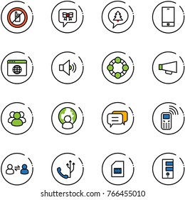 line vector icon set - no mobile sign vector, bow message, merry christmas, phone, browser globe, volume medium, friends, loudspeaker, group, man, dialog, information exchange, sim, server