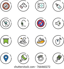 line vector icon set - no computer sign vector, dog, first aid room, medical label, alcohol, pound, parking even road, low volume, flag, mountains, cruiser, mouse wireless, navigation pin, beanbag
