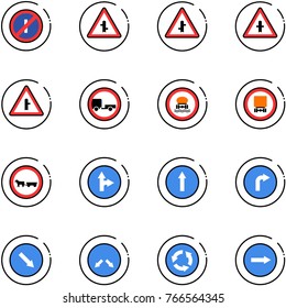 line vector icon set - no parkin odd, intersection vector road sign, trailer, dangerous cargo, cart horse, only forward right, detour, circle