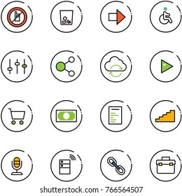 line vector icon set - no mobile sign vector, trash, right arrow, disabled, settings, share, refresh cloud, play, cart, money, document, stairs, microphone, server wireless, link, tool box