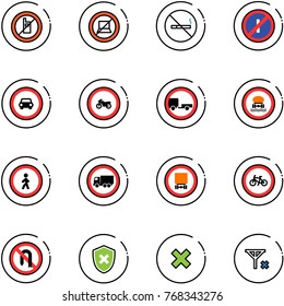 line vector icon set - no mobile sign vector, computer, smoking, parkin odd, car road, moto, trailer, dangerous cargo, pedestrian, truck, bike, turn back, shield cross, delete, signal