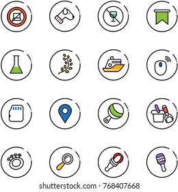 line vector icon set - no computer sign vector, dog, alcohol, flag, flask, golden branch, cruiser, mouse wireless, micro flash card, navigation pin, beanbag, shovel bucket