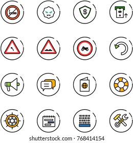 line vector icon set - no smoking sign vector, virus, safe, atm, turn left road, rough, moto, undo, loudspeaker, dialog, passport, lifebuoy, hand wheel, terms plan, binary code, wrench hammer