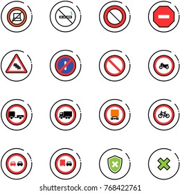line vector icon set - no computer sign vector, smoking, prohibition road, way, multi lane traffic, parkin odd, moto, trailer, truck, dangerous cargo, bike, overtake, shield cross, delete