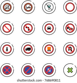 line vector icon set - no computer sign vector, smoking, alcohol, prohibition road, left turn, car, horn, pedestrian, truck, dangerous cargo, back, stop, parking, even, delete cross