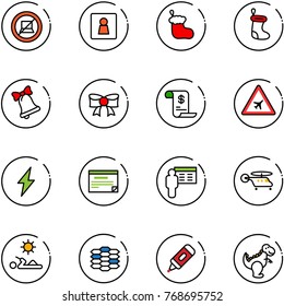 line vector icon set - no computer sign vector, female wc, christmas sock, bell, bow, account history, airport road, lightning, schedule, presentation, helicopter, reading, carbon, marker