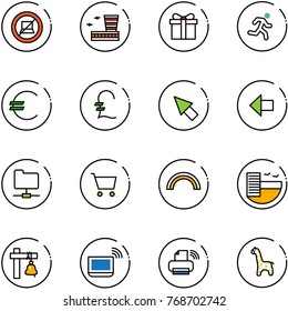line vector icon set - no computer sign vector, airport building, gift, run, euro, pound, cursor, left arrow, network folder, cart, rainbow, hotel, ship bell, notebook wi fi, printer wireless