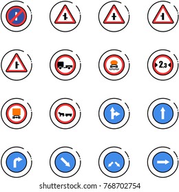 line vector icon set - no parkin odd, intersection vector road sign, trailer, dangerous cargo, limited width, cart horse, only forward right, detour