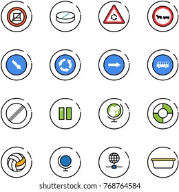 line vector icon set - no computer sign vector, pill, round motion road, cart horse, detour, circle, only right, bus, limit, pause, globe, chart, volleyball, basin
