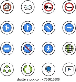 line vector icon set - no computer sign vector, pill, trailer road, cart horse, only forward right, detour, bus, end minimal speed limit, pedestrian way, globe, social, playback