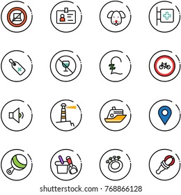 line vector icon set - no computer sign vector, identity, dog, first aid room, medical label, alcohol, pound, bike road, low volume, lighthouse, cruiser, navigation pin, beanbag, shovel bucket