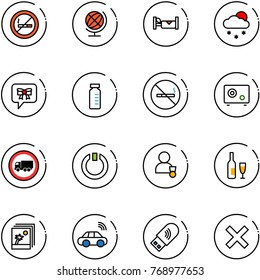 line vector icon set - no smoking sign vector, globe, hotel, snowfall, bow message, vial, safe, truck road, standby, winner, wine, photo, car wireless, usb wi fi, delete