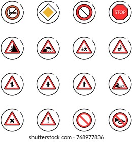 line vector icon set - no smoking sign vector, main road, prohibition, stop, landslide, embankment, children, wild animals, intersection, gravel, railway, attention, horn