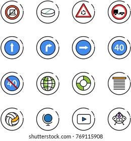 line vector icon set - no computer sign vector, pill, round motion road, trailer, only forward, right, minimal speed limit, end, globe, circle chart, jalousie, volleyball, playback, ufo toy