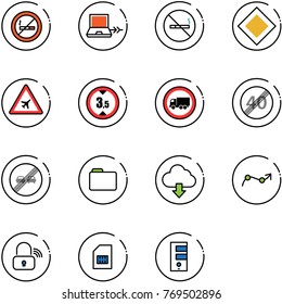 line vector icon set - no smoking sign vector, netabook connect, main road, airport, limited height, truck, end speed limit, overtake, folder, download cloud, chart point arrow, wireless lock, sim