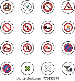 line vector icon set - no computer sign vector, alcohol, prohibition road, multi lane traffic, left turn, trailer, dangerous cargo, horn, back, truck overtake, parking, even, delete cross