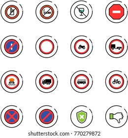 line vector icon set - no mobile sign vector, smoking, alcohol, way road, parkin odd, prohibition, moto, trailer, dangerous cargo, truck, bus, bike, stop, parking, shield cross, dislike
