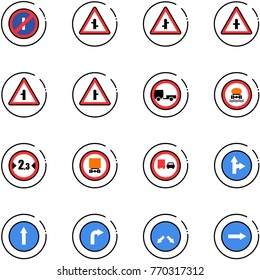 line vector icon set - no parkin odd, intersection vector road sign, trailer, dangerous cargo, limited width, truck overtake, only forward right, detour