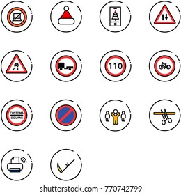 line vector icon set - no computer sign vector, christmas hat, mobile, oncoming traffic road, slippery, trailer, speed limit 110, bike, customs, parking, team leader, opening, printer wireless
