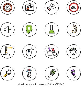line vector icon set - no computer sign vector, identity, dog, bike road, low volume, head bulb, flask, golden branch, lighthouse, mouse wireless, shovel bucket, beanbag