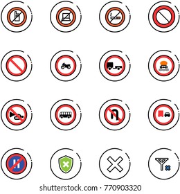 line vector icon set - no mobile sign vector, computer, smoking, prohibition road, moto, trailer, dangerous cargo, horn, bus, turn back, truck overtake, parking even, shield cross, delete, signal