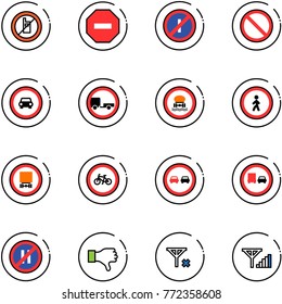 line vector icon set - no mobile sign vector, way road, parkin odd, prohibition, car, trailer, dangerous cargo, pedestrian, bike, overtake, truck, parking even, dislike, signal, fine