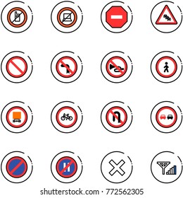 line vector icon set - no mobile sign vector, computer, way road, multi lane traffic, prohibition, left turn, horn, pedestrian, dangerous cargo, bike, back, overtake, parking, even, delete