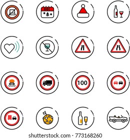 line vector icon set - no computer sign vector, christmas calendar, hat, wine, heart beat, alcohol, Road narrows, dangerous cargo, truck, speed limit 100, overtake, moon flag, cabrio