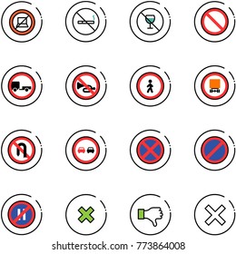 line vector icon set - no computer sign vector, smoking, alcohol, prohibition road, trailer, horn, pedestrian, dangerous cargo, turn back, overtake, stop, parking, even, delete cross, dislike