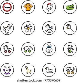 line vector icon set - no cart horse vector road sign, shell, chicken toy, crocodile, dinosaur, bear, rocking, stick, wheel, elephant, rabbit, monster, giraffe, duck, cat