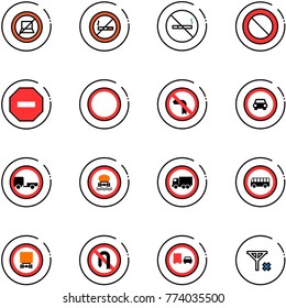 line vector icon set - no computer sign vector, smoking, prohibition road, way, left turn, car, trailer, dangerous cargo, truck, bus, back, overtake, signal