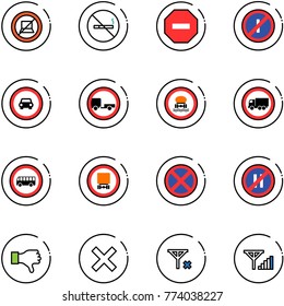 line vector icon set - no computer sign vector, smoking, way road, parkin odd, car, trailer, dangerous cargo, truck, bus, stop, parking even, dislike, delete, signal, fine