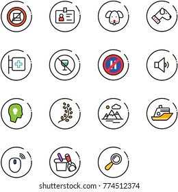 line vector icon set - no computer sign vector, identity, dog, first aid room, alcohol, parking even road, low volume, head bulb, golden branch, mountains, cruiser, mouse wireless, shovel bucket