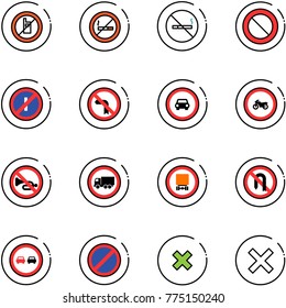 line vector icon set - no mobile sign vector, smoking, prohibition road, parkin odd, left turn, car, moto, horn, truck, dangerous cargo, back, overtake, parking, delete cross