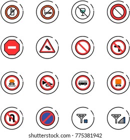 line vector icon set - no mobile sign vector, smoking, alcohol, prohibition road, way, multi lane traffic, left turn, dangerous cargo, horn, bus, back, parking, signal, fine