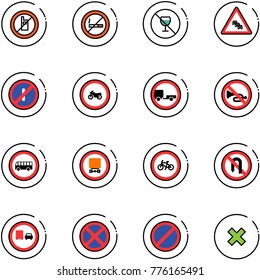 line vector icon set - no mobile sign vector, smoking, alcohol, multi lane traffic road, parkin odd, moto, trailer, horn, bus, dangerous cargo, bike, turn back, truck overtake, stop, parking