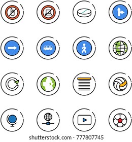 line vector icon set - no mobile sign vector, computer, pill, only forward right road, bus, pedestrian way, globe, reload, jalousie, volleyball, playback, soccer ball