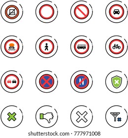 line vector icon set - no computer sign vector, prohibition road, car, dangerous cargo, pedestrian, bus, bike, overtake, stop, parking even, shield cross, delete, dislike, signal