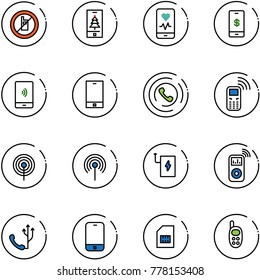 line vector icon set - no mobile sign vector, christmas, heart monitor, payment, phone, horn, antenna, power bank, music player, sim, toy
