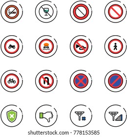 line vector icon set - no smoking sign vector, alcohol, prohibition road, moto, dangerous cargo, horn, pedestrian, bike, turn back, stop, parking, shield cross, dislike, signal, fine