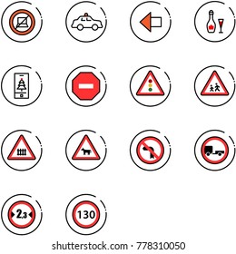 line vector icon set - no computer sign vector, safety car, left arrow, wine, christmas mobile, way road, traffic light, children, railway intersection, cow, turn, trailer, limited width