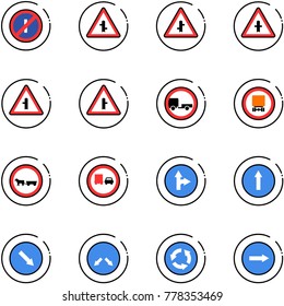 line vector icon set - no parkin odd, intersection vector road sign, trailer, dangerous cargo, cart horse, truck overtake, only forward right, detour, circle