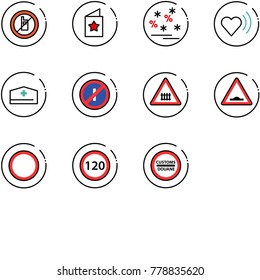 line vector icon set - no mobile sign vector, star postcard, christmas sale, heart beat, doctor hat, parkin odd, railway intersection road, artificial unevenness, prohibition, speed limit 120