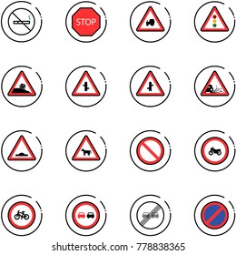 line vector icon set - no smoking sign vector, stop road, tractor way, traffic light, steep roadside, intersection, gravel, artificial unevenness, cow, prohibition, moto, bike, overtake, end limit