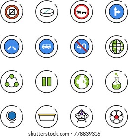 line vector icon set - no computer sign vector, pill, cart horse road, only forward right, detour, bus, end minimal speed limit, globe, social, pause, round flask, basin, ufo toy, soccer ball