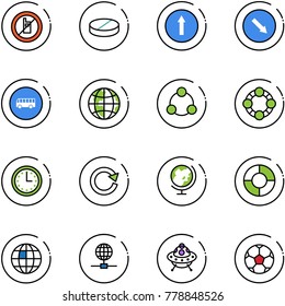 line vector icon set - no mobile sign vector, pill, only forward road, detour, bus, globe, social, friends, time, reload, circle chart, ufo toy, soccer ball