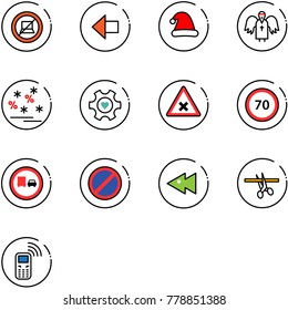 line vector icon set - no computer sign vector, left arrow, christmas hat, angel, sale, heart gear, railway intersection road, speed limit 70, truck overtake, parking, fast backward, opening